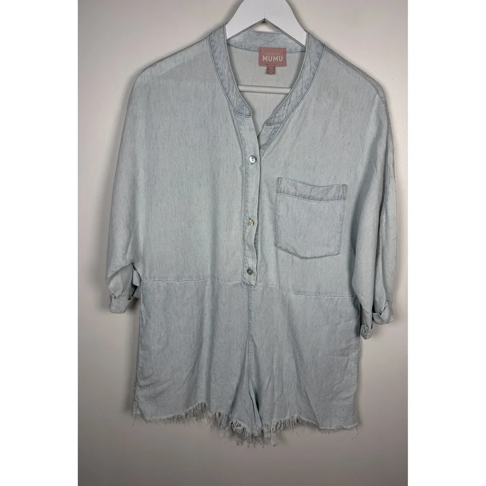 Show Me Your Mumu Size XS Horton Denim Chambray Romper Shore Blue Linen Blend